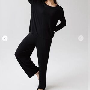 Cozy Earth EUC Rib Knit Black Bamboo Wide Leg Lounge Pants XXXL